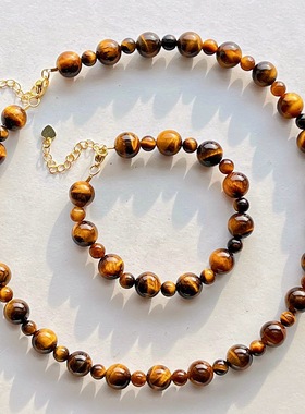 10mm店主推荐秋冬精品美拉德风天然虎眼石项链 保真可复检过基地