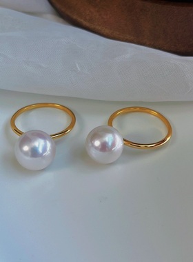 925银11-12mm基本正圆无暇天然淡水珍珠戒指简约时尚百搭