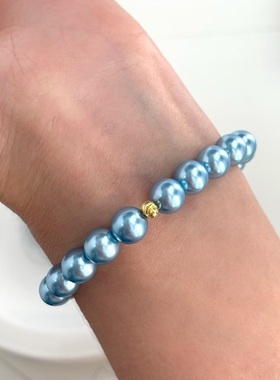 法式ins风蓝色妖姬高品质高光施家人造水晶珍珠手链