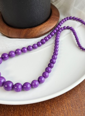 天然紫云母项链塔形圆珠简约百搭潮流香芋紫色毛衣链礼物短款饰品