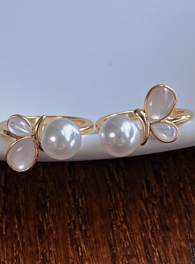 8mm冷白光施家珍珠戒指时尚简约开口戒指女