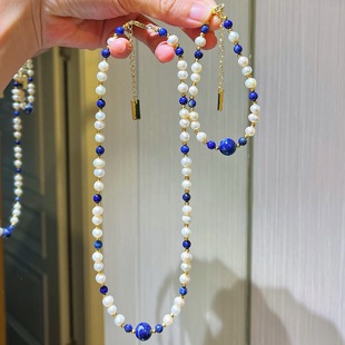 7A高品天然淡水珍珠青金石项链手链套装