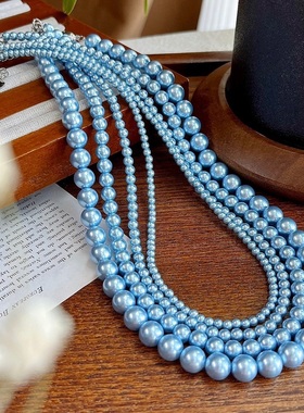 银灰蓝色施家珍珠项链简约时尚百搭气质韩版锁骨链女