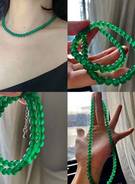 天然起光绿玉髓百搭复古项链