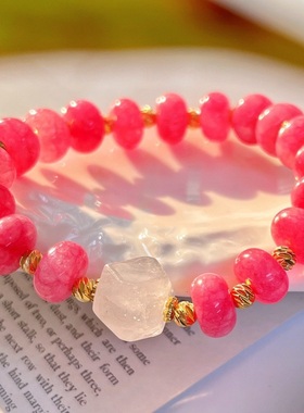 秋冬国风复古新年红色石英岩天然白水晶撞色手链手串