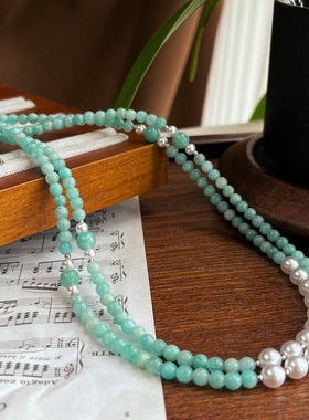 6mm天然天河石高光施家珍珠小锁骨链夏日清新浪漫马代色项链女