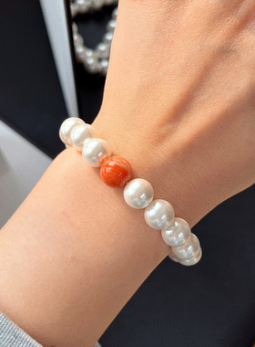 复古国风10mm贝珠南红设计感基础款手链手串