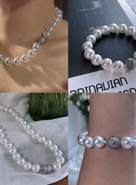 12m冷光澳白色施家珍珠项链手链套装简约时尚百搭气质韩版