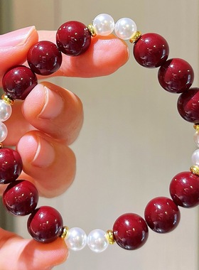 秋冬安可拉红冷白施家珍珠设计感手链手串女