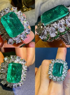 人造祖母绿大方块开口戒指奢华大气晚宴指环女