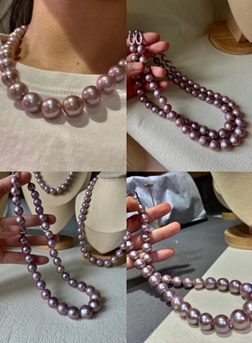 母亲节11-14mm天然紫色淡水珍珠项链简约时尚百搭气质韩版珍珠