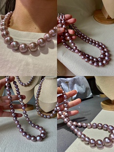 母亲节11-14mm天然紫色淡水珍珠项链简约时尚百搭气质韩版珍珠