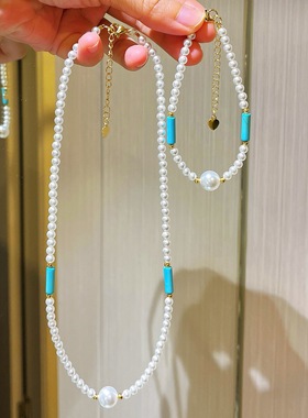 复古秋冬冷白仿澳白baby施家珍珠手链项链套装