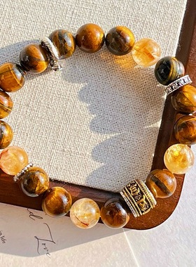 10mm精品美拉德天然虎眼石黄水晶设计感手链手串批发支持复检