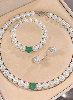 母亲节送礼天然贝壳贝珠项链耳钉手链套装 配盒配证