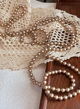 美拉德风金咖色施家珍珠毛衣链 多种戴法多层施家珍珠项链