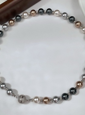 秋冬法式ins小众美拉德咖灰色系施家人造珍珠项链锁骨链毛衣链