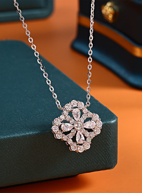日韩纯银925四叶草满钻莫桑石项链时尚百搭冷淡风吊坠新潮女幸运