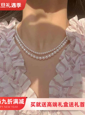 新款天然珍珠项链一款多戴大小珠双层叠戴项链近圆珍珠项链