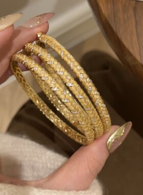 意大利拉丝轻奢金色麦穗编织手镯锆石镶嵌拉丝工艺设计感精致高级
