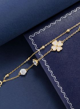 闪亮甄选S925通体纯银幸运草50分莫桑钻手链轻奢小众设计手饰链条