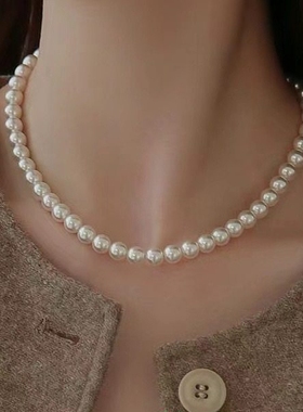 S925银白月光鸽子蛋石澳白天然澳母贝壳珍珠项链女轻奢镶钻锁骨