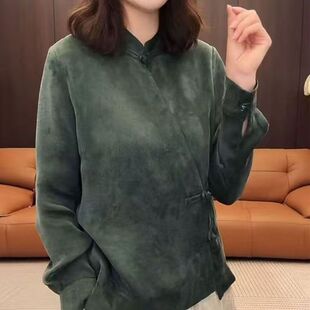 新中式时尚休闲小衫女士上衣中年秋冬新款洋气百搭唐装气质打底衫