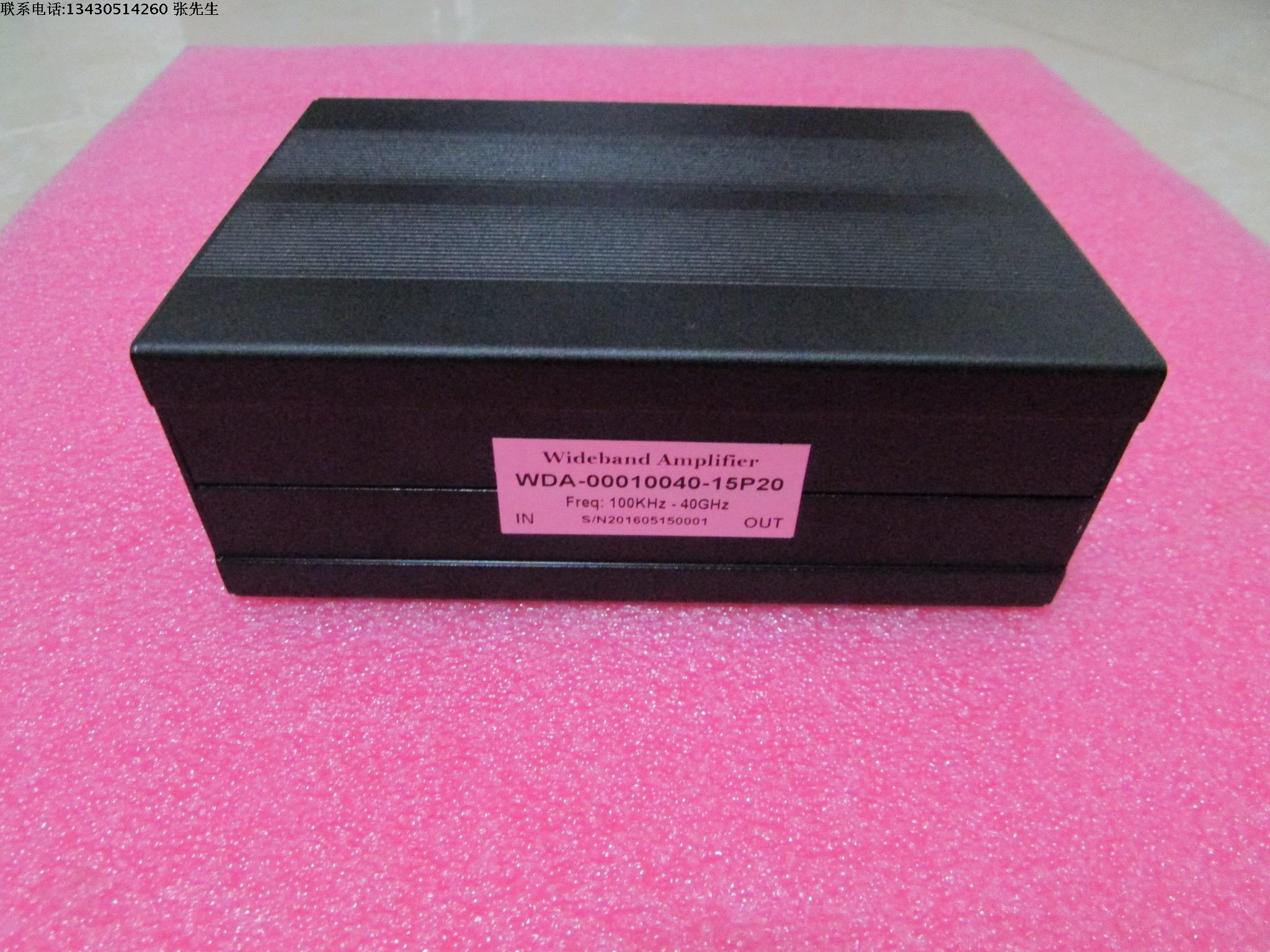 100KHz-40GHz 20dB 15dBm  微波超宽带放大器 宽带中功率放大器 模块 特性 • 型号：WDA-00010040-15P20 • 超宽带：100KHz - 40GHz                    • 增益：20dB typ • 输出P1dB点：15dBm typ •