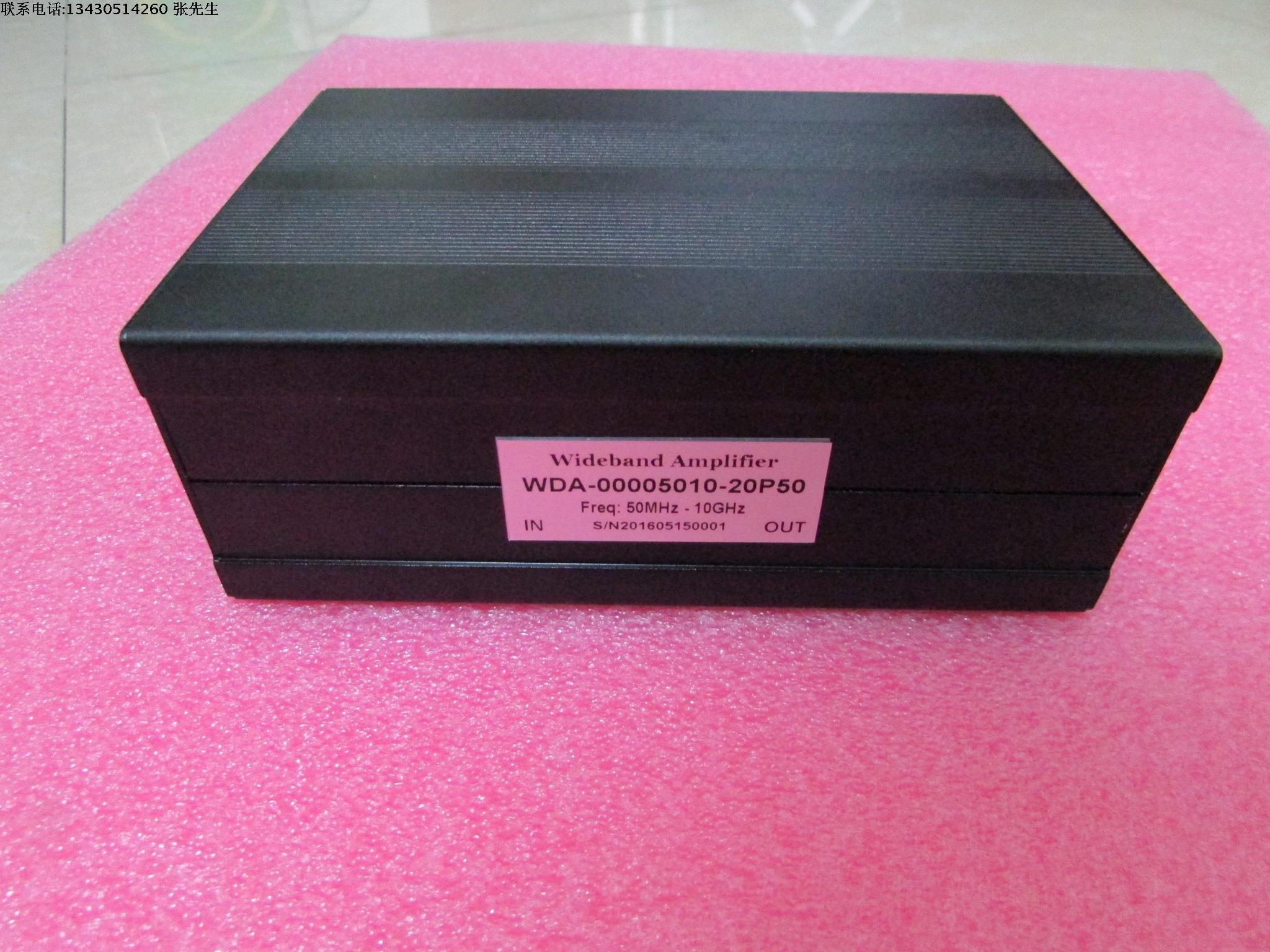 50MHz-10GHz 50dB 20dBm  微波超宽带放大器 宽带中功率放大器 特性 • 型号：WDA-00005010-20P50 • 超宽带：50MHz-10GHz        • 增益：50dB typ • 输出P1dB点：20dBm typ • 噪声系数:3.5 dB Typ • R