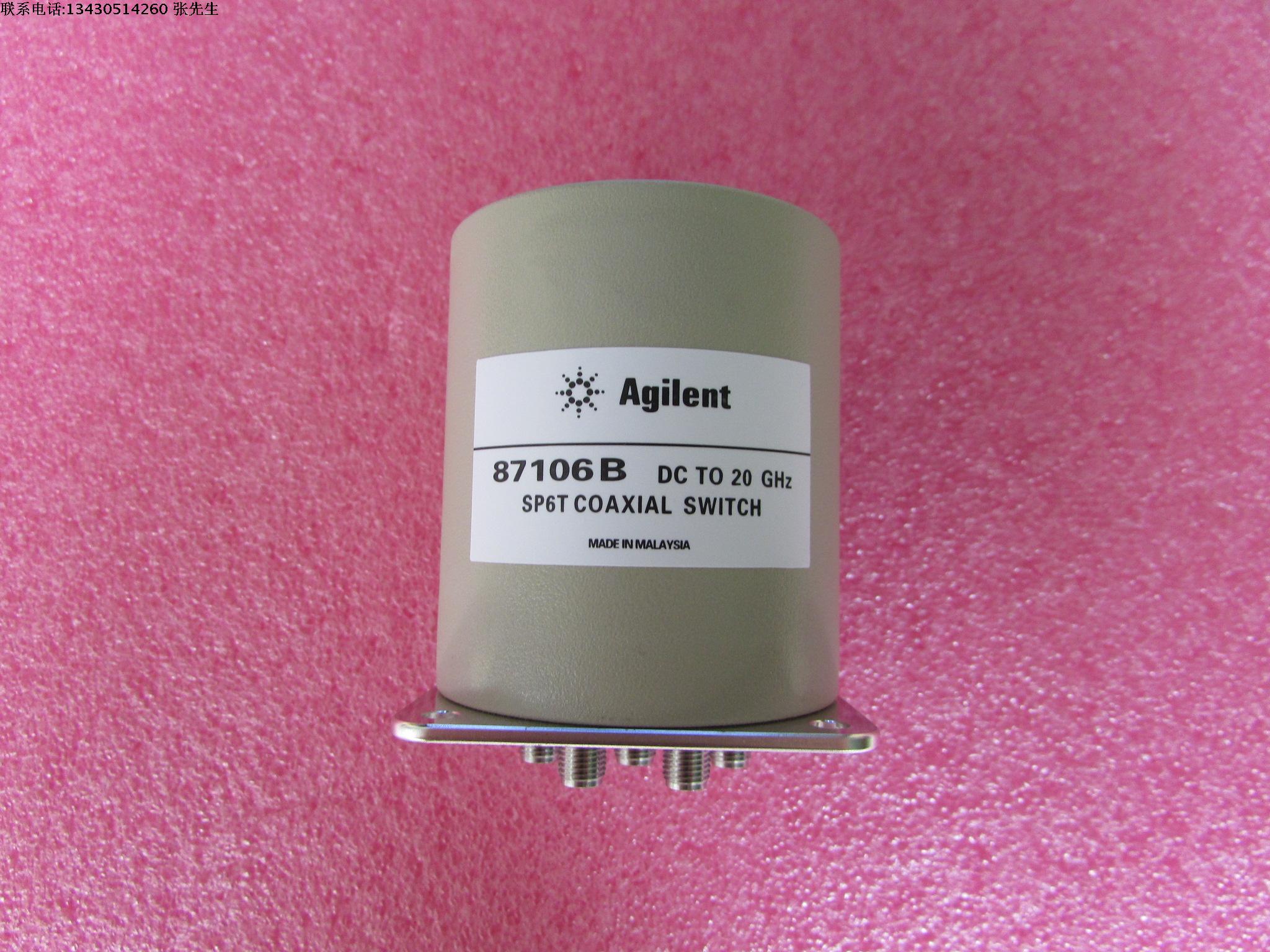 87106B 024  Agilent  DC-20GHz  24V SMA SP6T 射频微波同轴开关 质量包好，包能用  可提供详细测试图 请放心购买 频率范围：DC-20GHz 插损：0.3dB 隔离度：100dB 输入最大功率：180W 工作电压：24V 内置50欧姆负载 类型 SP