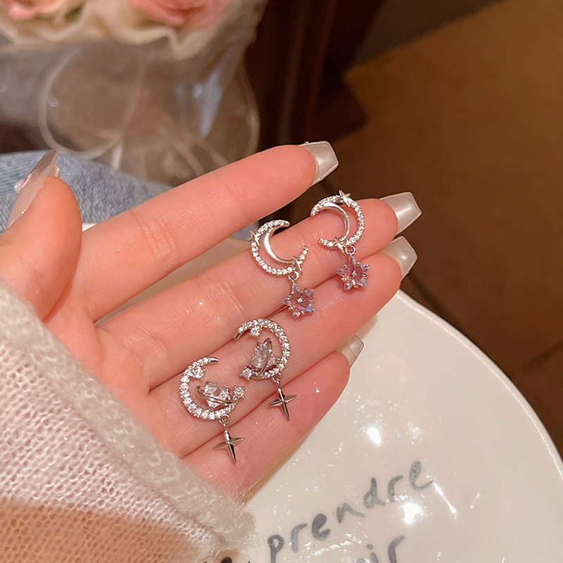 轻奢小众锆石月亮星925银耳钉