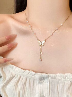 日韩风金色蝴蝶流苏锁骨链女款