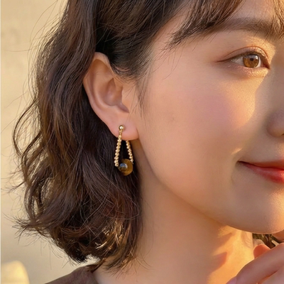 美拉德虎眼石耳环女中古Vintage设计感高级后挂式耳钉2025新款