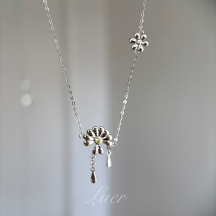 精工#雏菊露珠#通体纯银不褪色花朵简约质感小众项链锁骨链高级感