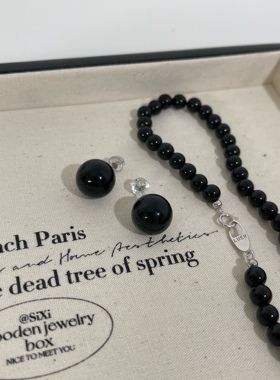 ins博主同款 通体S925银简约天然7A黑玛瑙小众高级气质耳钉性冷淡