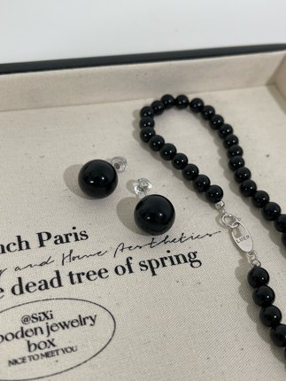 ins博主同款 通体S925银简约天然7A黑玛瑙小众高级气质耳钉性冷淡