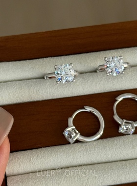 精工!爆闪高碳钻!通体纯银轻奢单钻耳扣简约气质经典裸钻耳环百搭