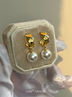 回馈!通体纯银经典小香风菱格耳圈进口施家珍珠法式时髦轻奢耳钉