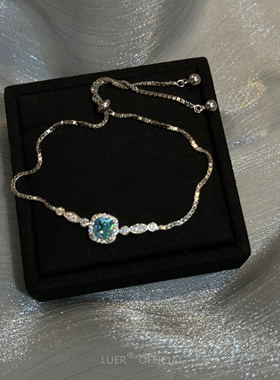 #薄荷曼波#轻奢!稀有色!湖水淡蓝进口锆石通体纯银精品手链可抽拉