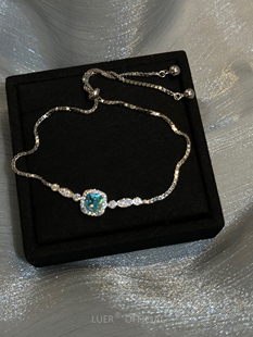 稀有色 轻奢 湖水淡蓝进口锆石通体纯银精品手链可抽拉 薄荷曼波