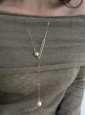 回馈!通体纯银毛衣链!进口施家强光珍珠轻奢项链精致气质简约银饰