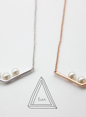 luer925纯银镀白金镀玫瑰金两色气质显瘦V型珍珠套链