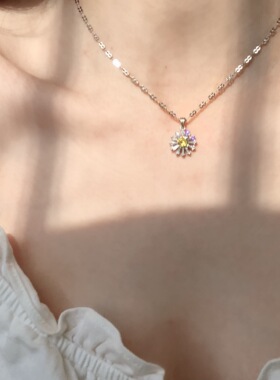 回馈!通体纯银不褪色!原创!进口闪链小雏菊锆石轻奢锁骨链项链