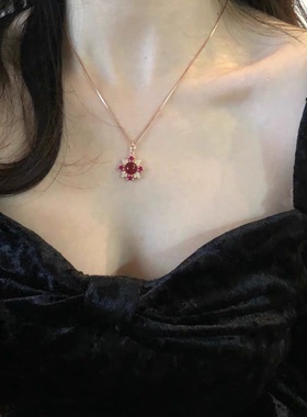 推！定制不撞款~法式复古轻奢 通透红宝石 通体S925银项链锁骨链