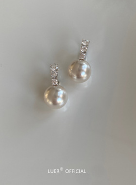 回馈！奥地利进口施家珍珠镶钻通体纯银耳扣ins轻奢高级耳钉