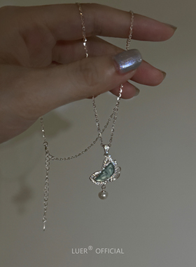 #化蝶#新中式!天然危料蓝水!通体纯银轻奢镶钻蝴蝶珍珠项链锁骨链