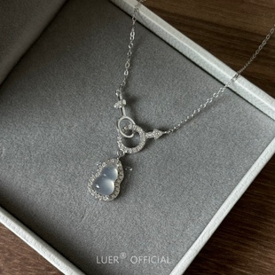 精工!福禄双全!新中式镶钻小葫芦天然白玉髓通体纯银轻奢精致项链