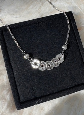 新中式!爆闪!碎碎冰五帝币通体纯银轻奢高级感招财纳福手链手饰女