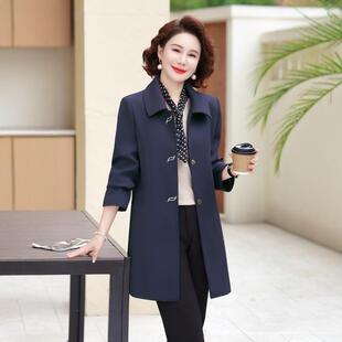 50岁60中老年风衣女中长款 宽松洋气春秋新款 外套大码 中年妈妈春装