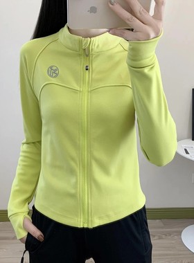 秋冬季薄绒外套健身衣女修身套指开衫保暖运动上衣舞蹈跑步瑜伽服